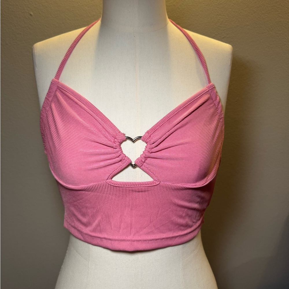 Pink Halter Crop Top with Heart Detail